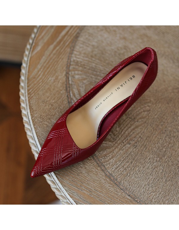 998-21 sewing solid color high-heeled shoes women's thin heel pointed single shoes temperament professional work shoes soft leather not tired feet 