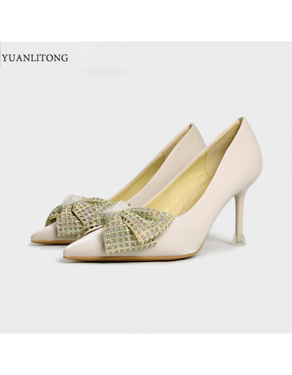 2022 autumn winter new bow tie daily wear fashion sexy buckle thin heel fashion women's shoes solid color high heels
