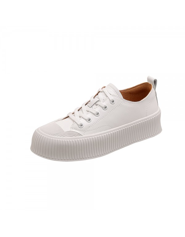 2022 spring and summer new style muffin bottom leisure style thin sports canvas shoes round head thick bottom fashion wear small white shoes outside