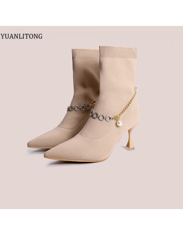 2022 new yuanlitong popular pointed fashion socks boots fashion women's shoes high heels casual women's flying woven boots