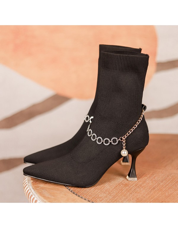 2022 new yuanlitong popular pointed fashion socks boots fashion women's shoes high heels casual women's flying woven boots
