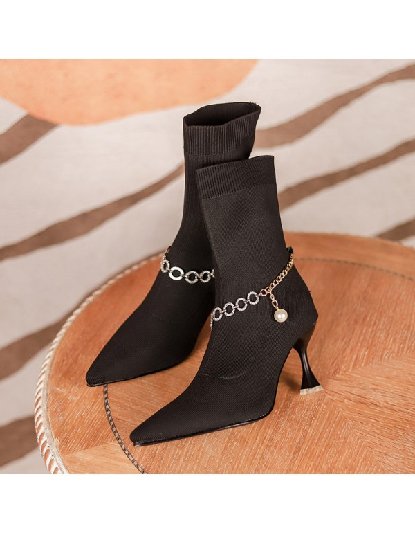 2022 new yuanlitong popular pointed fashion socks boots fashion women's shoes high heels casual women's flying woven boots