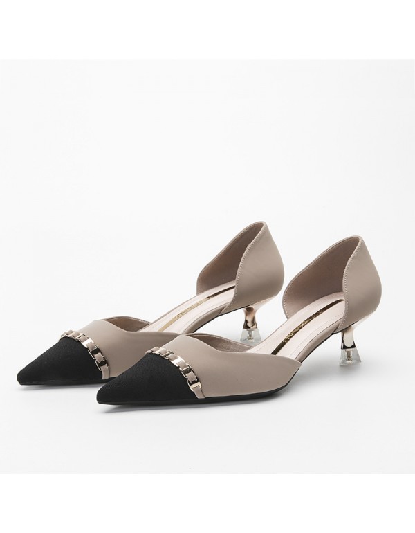 778-19 leisure retro taro color high heels women's pointed thin heel medium heel single shoes hollow metal decoration 
