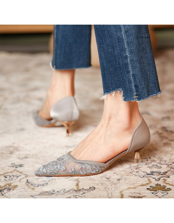 778-31 mesh embroidered high heels women's pointed...