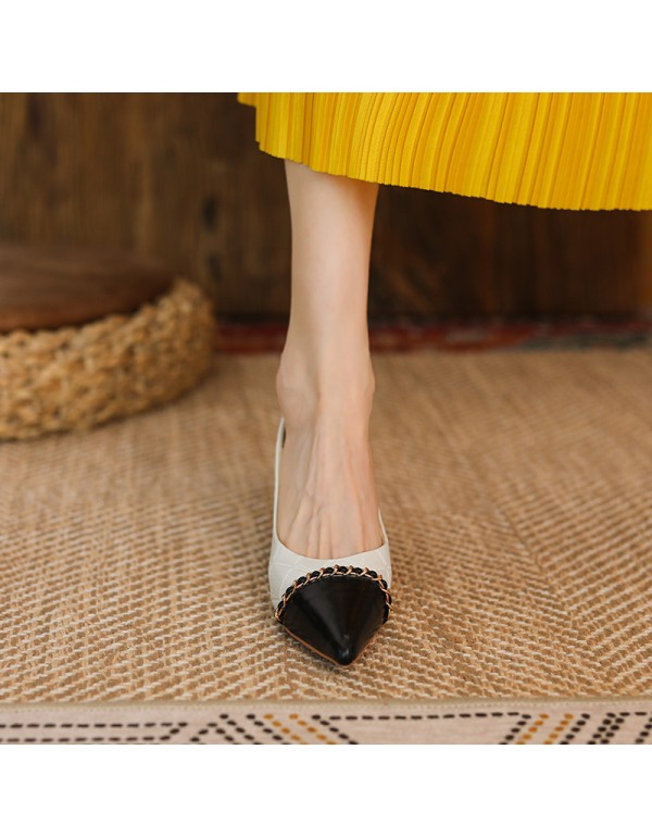 336-1 sheepskin small fragrance color matching pointed high heels women's thin heels shallow mouth celebrities elegant single shoes French Retro 