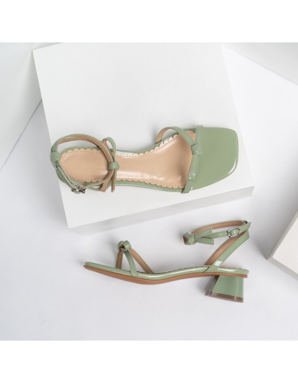 Korean version square headed fairy bandage sandals 2021 new buckle thick heel sandals net red open toe one-way belt women's shoes 