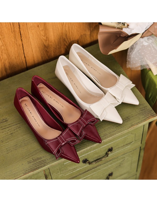2022 new bow pointed versatile sexy high heels women's daily office banquet comfortable formal single shoes