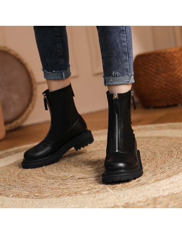 Korean British fashion thick heel Martin boots 2022 spring tide comfortable round head low tube fashion boots women's thick soled boots