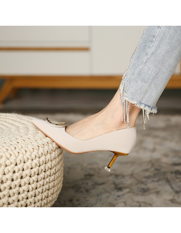 175-13 high heels women's 2021 new thin heel design fairy girl French pointed single shoe 6.5cm 