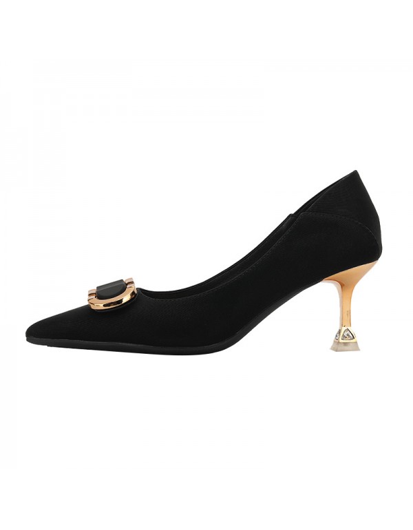 998-8 high heels women's thin heels 2022 spring new net red design sense of temperament square button pointed single shoe heel 