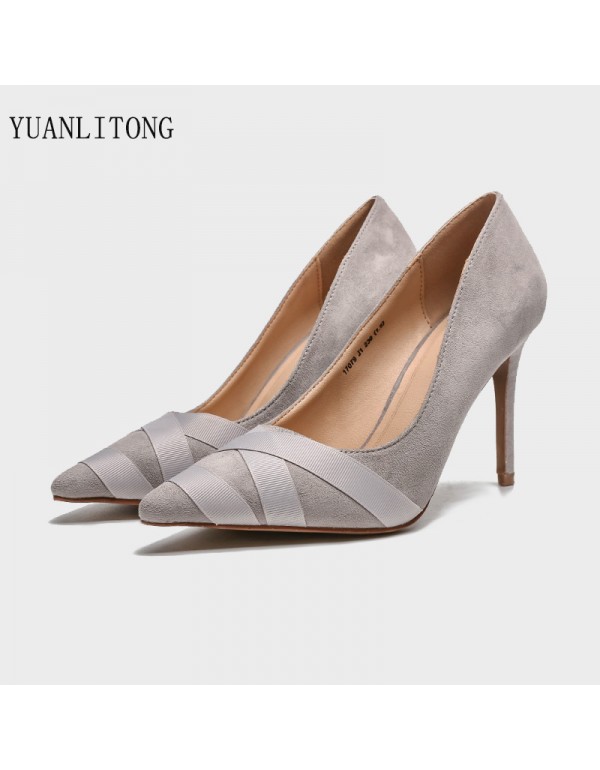 2022 spring cross strap Korean high heels shallow mouth pointed ultra high heels women's shoes fashion thin ribbon single shoes