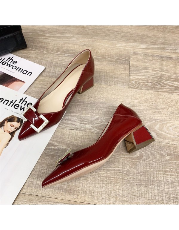 Korean thick heel metal buckle high heels women's ...