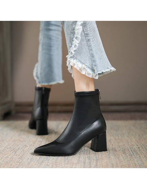 Yuanlitong 2022 new net red thin boots pointed sexy middle tube thick heel back zipper fashion women's Boots