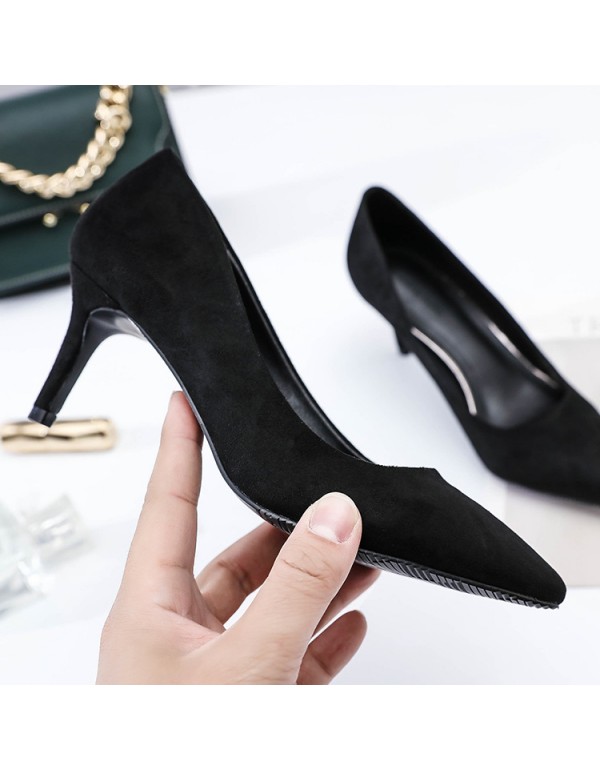 2022 European and American four seasons 6cm ol high heels simple pointed thin heels women's shoes shallow mouth thin professional women's single shoes