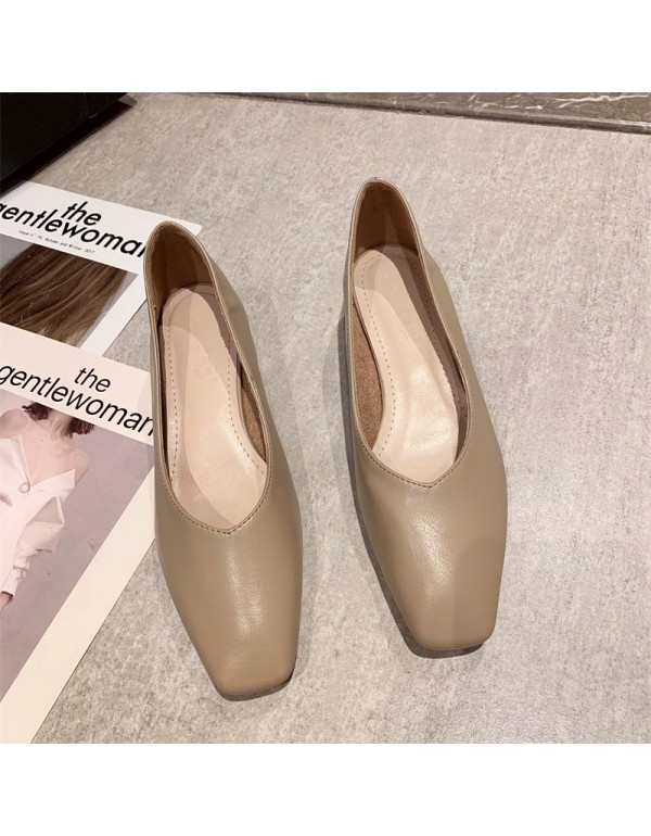 2022 new simple square head high heels Korean version shallow mouth thick heels temperament low heel commuting shoes women