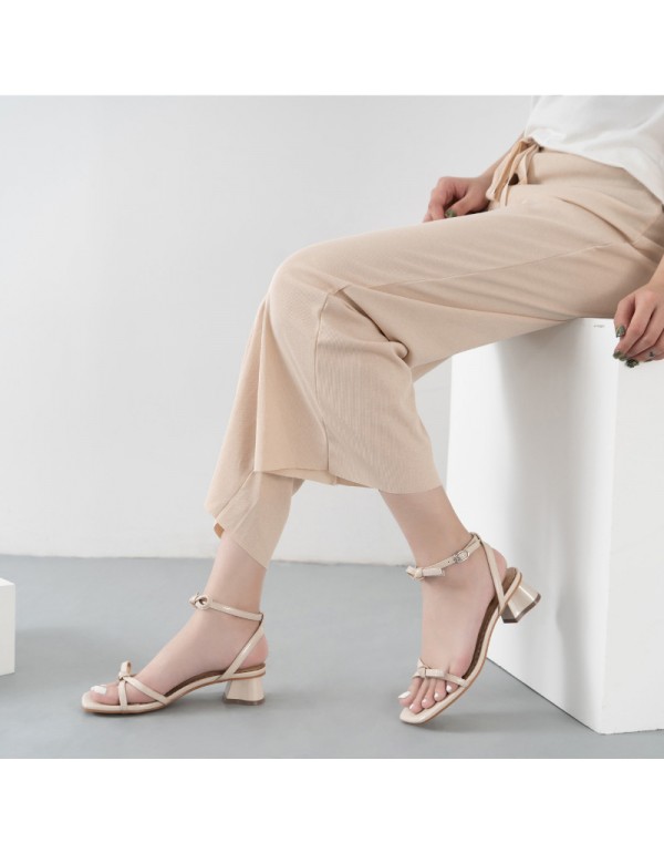 Korean version square headed fairy bandage sandals 2021 new buckle thick heel sandals net red open toe one-way belt women's shoes 
