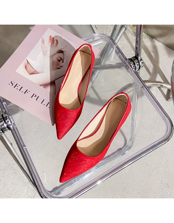 Banquet high heels women's thin heels pointed single shoes 2022 new shallow mouth work shoes single shoes women's wine red wedding shoes