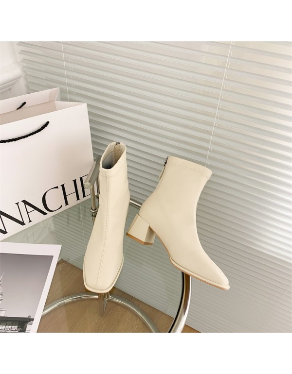 2021 new ins style square head thick heel short bo...