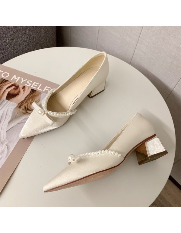 Pearl bow single shoes women's 2022 new Korean thi...