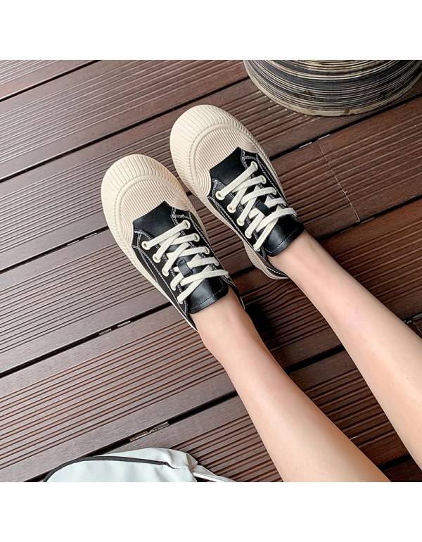 2022 spring and summer new style muffin bottom leisure style thin sports canvas shoes round head thick bottom fashion wear small white shoes outside