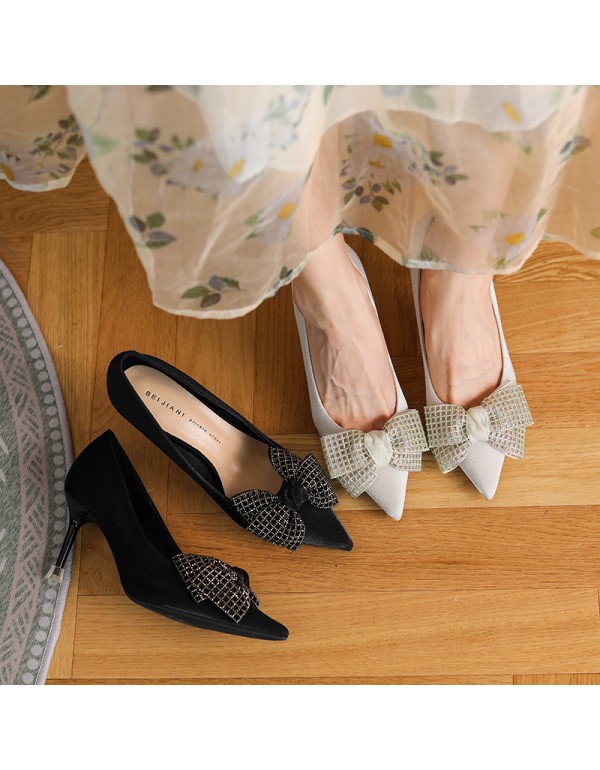 2022 autumn winter new bow tie daily wear fashion sexy buckle thin heel fashion women's shoes solid color high heels