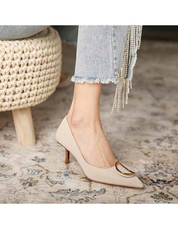 175-13 high heels women's 2021 new thin heel design fairy girl French pointed single shoe 6.5cm 