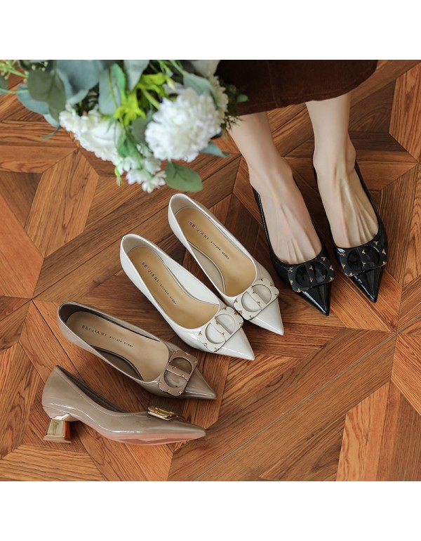 568-7 patent leather high heels women's thick heel...