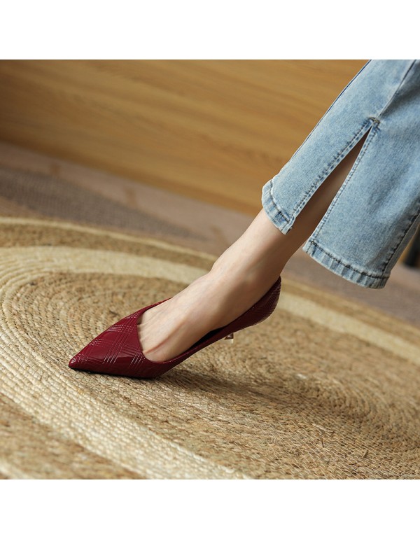 998-21 sewing solid color high-heeled shoes women's thin heel pointed single shoes temperament professional work shoes soft leather not tired feet 