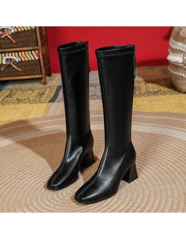 Knight boots women's 2021 autumn and winter New Retro back zipper western cowboy boots women's knee high-heeled boots