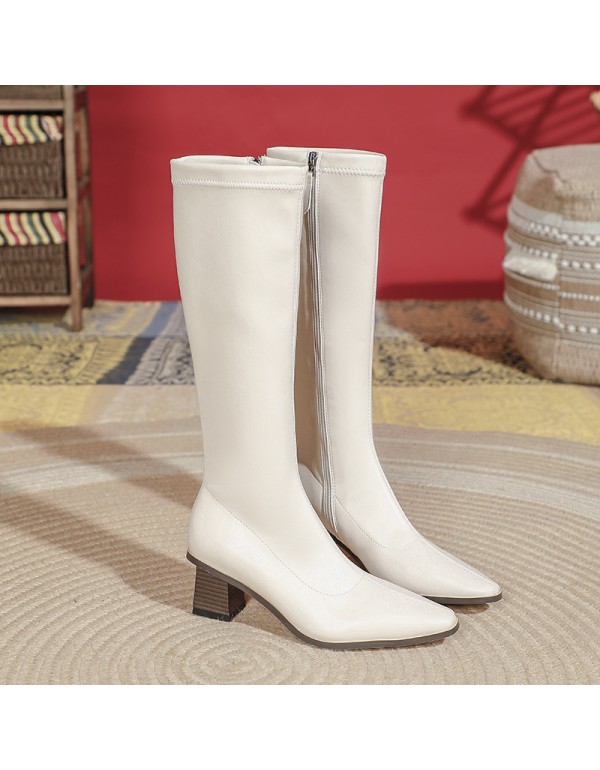 New cream white side zipper boots women's autumn a...