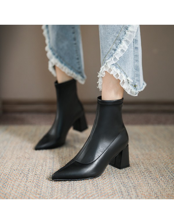 Yuanlitong 2022 new net red thin boots pointed sexy middle tube thick heel back zipper fashion women's Boots