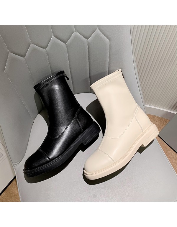 2022 autumn and winter new fashion round head thick heel Martin boots British wind tube formal dress casual knee length fashion boots