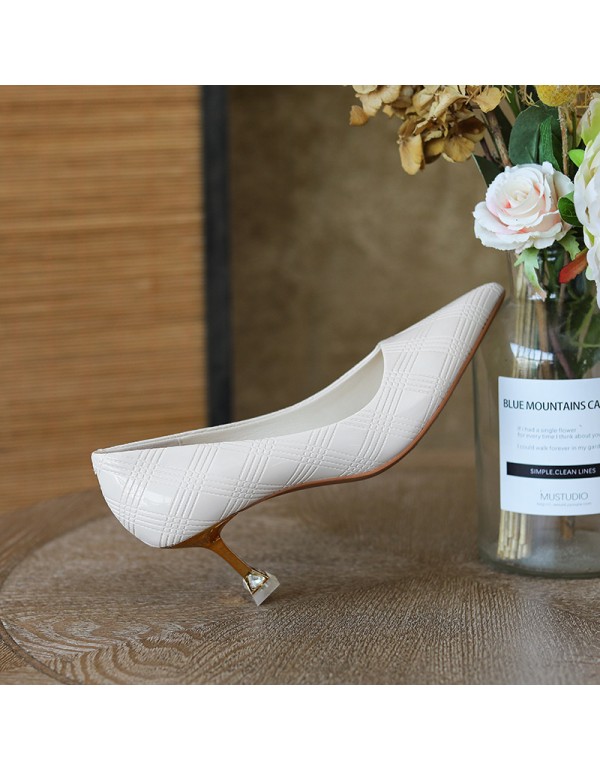 998-21 sewing solid color high-heeled shoes women's thin heel pointed single shoes temperament professional work shoes soft leather not tired feet 