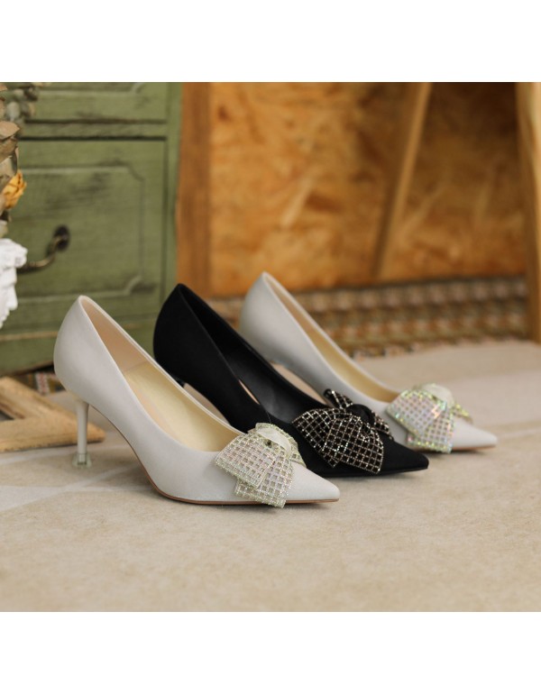 2022 autumn winter new bow tie daily wear fashion sexy buckle thin heel fashion women's shoes solid color high heels