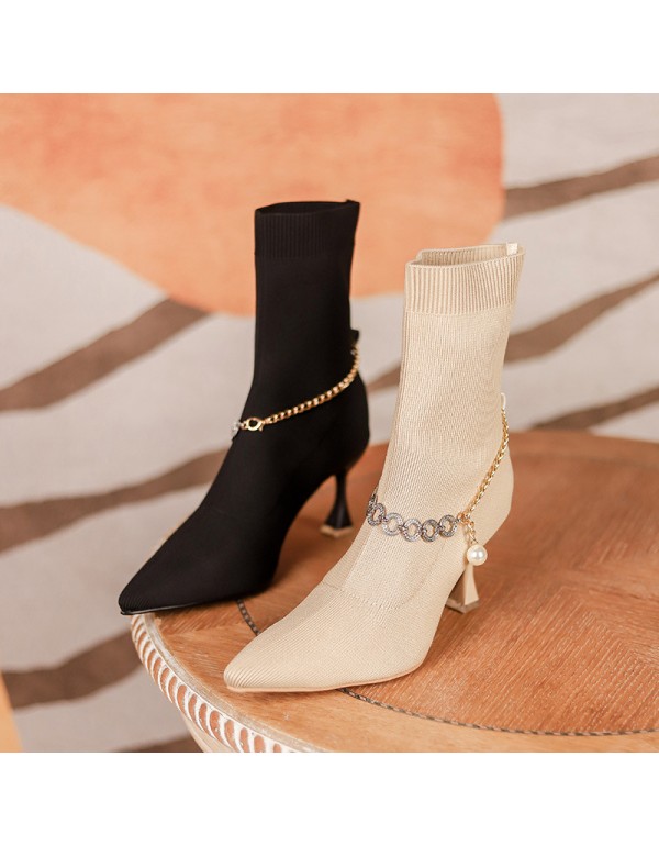 2022 new yuanlitong popular pointed fashion socks boots fashion women's shoes high heels casual women's flying woven boots