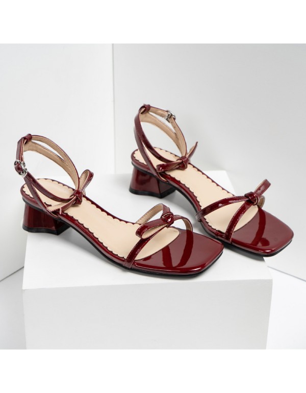 Korean version square headed fairy bandage sandals...