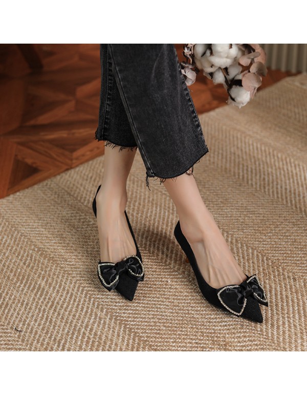 275-5 Rhinestone bow pointed high heels women's wedding shoes wedding show Wo shoes fairy temperament silk single shoes 