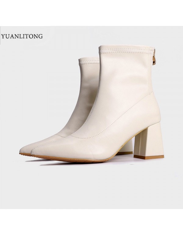 Yuanlitong 2022 new net red thin boots pointed sexy middle tube thick heel back zipper fashion women's Boots
