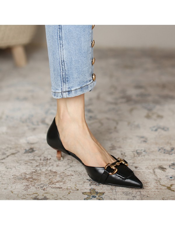 778-53 niche French Roman button hollow high heels...