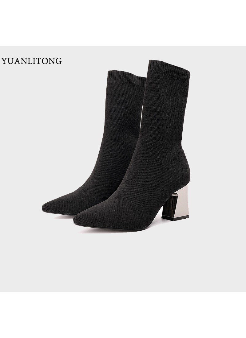 2022 square thick heel pointed fashion socks Boots...