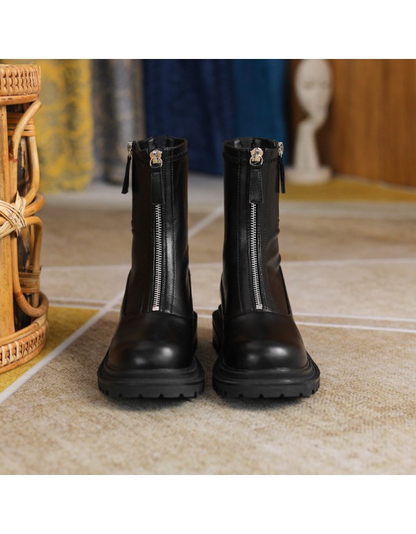 Korean British fashion thick heel Martin boots 2022 spring tide comfortable round head low tube fashion boots women's thick soled boots