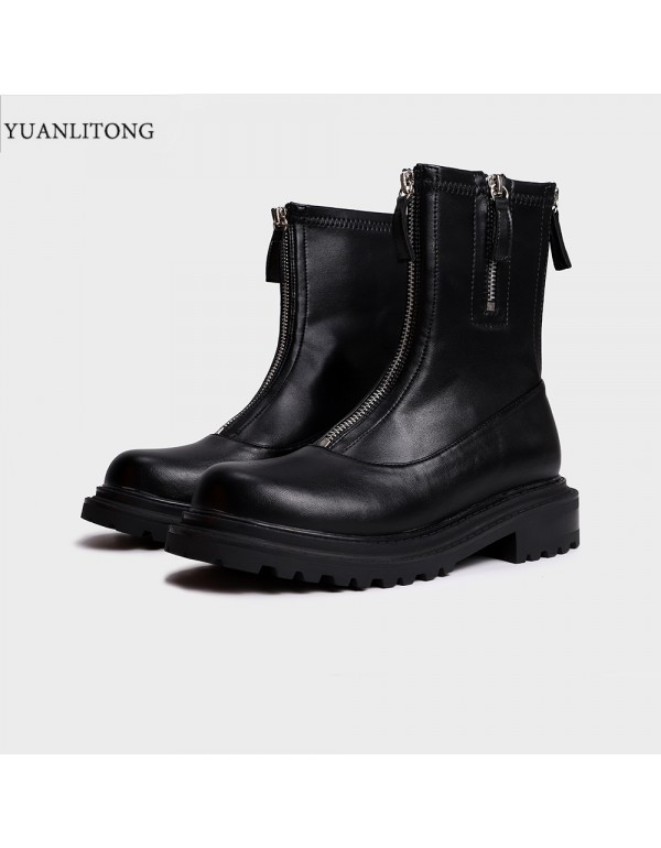 Korean British fashion thick heel Martin boots 2022 spring tide comfortable round head low tube fashion boots women's thick soled boots