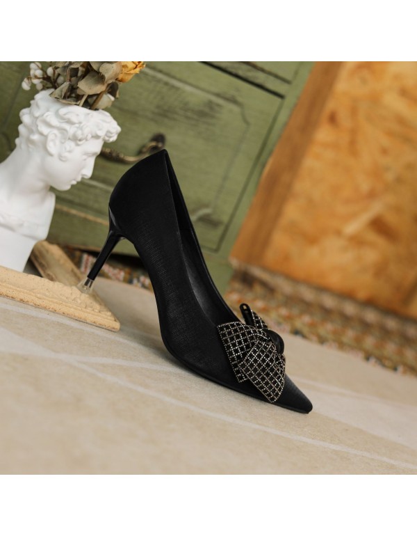 2022 autumn winter new bow tie daily wear fashion sexy buckle thin heel fashion women's shoes solid color high heels