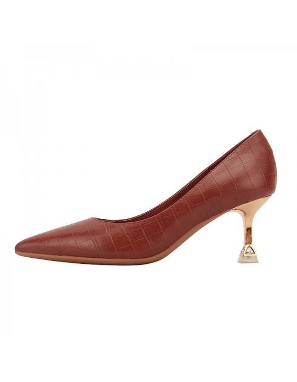 998-20 stone pattern fine heels high heels women's shallow mouth pointed temperament single shoes professional work shoes soft leather soft sole 