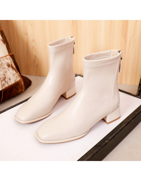 2021 autumn and winter new net red fashion short boots women's French retro square head thick heel women's boots back zipper fashion boots