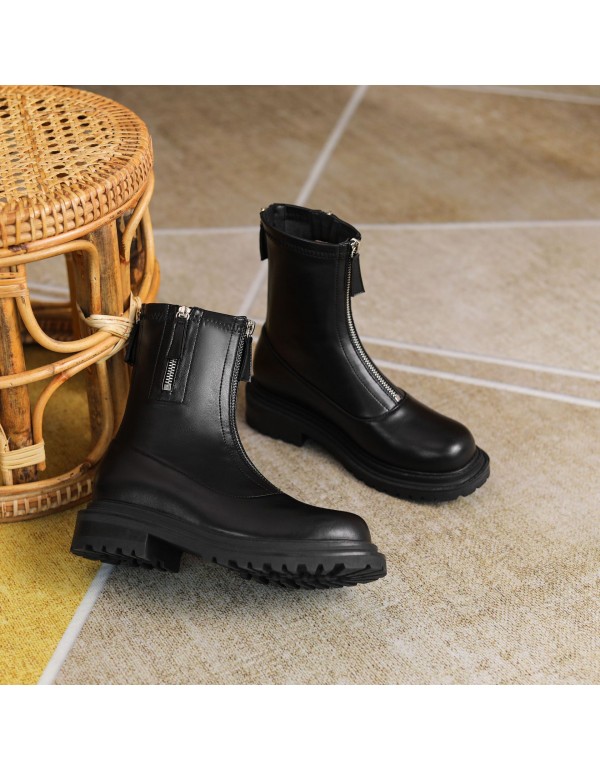 Korean British fashion thick heel Martin boots 2022 spring tide comfortable round head low tube fashion boots women's thick soled boots