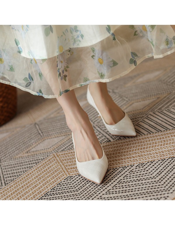 998-21 sewing solid color high-heeled shoes women's thin heel pointed single shoes temperament professional work shoes soft leather not tired feet 