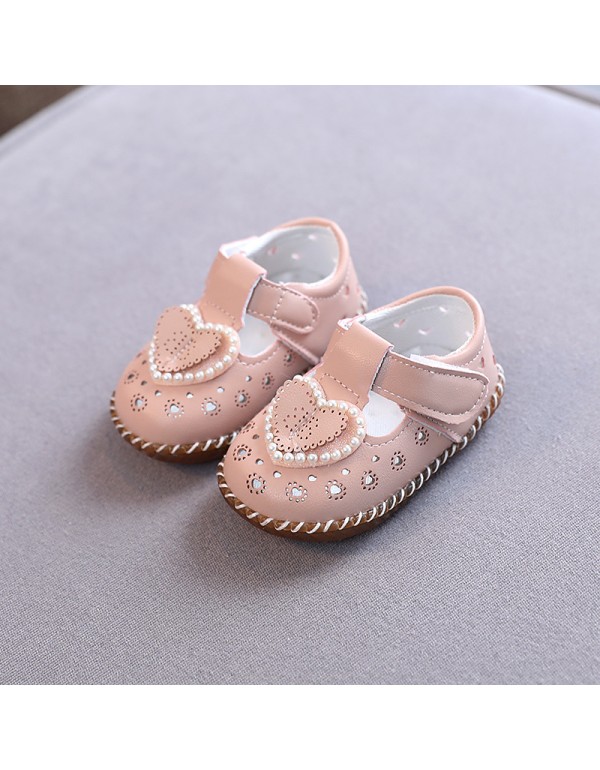 Girl baby sandals summer breathable baby princess shoes soft soled non slip leather shoes toddler shoes girl's spring and autumn single shoes 