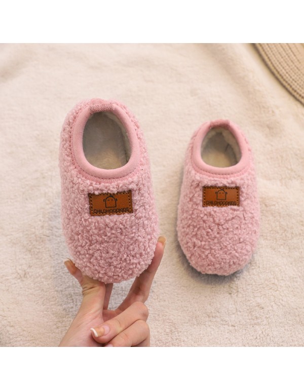 Winter children's shoes baby walking shoes with plush soft sole boys and girls' indoor shoes children's bag heel cotton mop infant home 