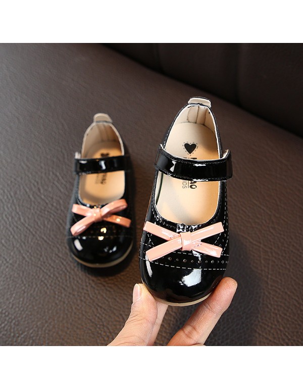 Girls bow single shoes princess shoes soft soled leather shoes 2020 spring style foreign style little girls leather shoes toddler shoes wholesale 